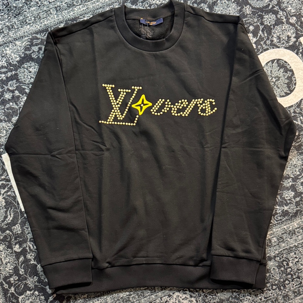 Louis Vuitton Black Crewneck with Yellow Stud Logo